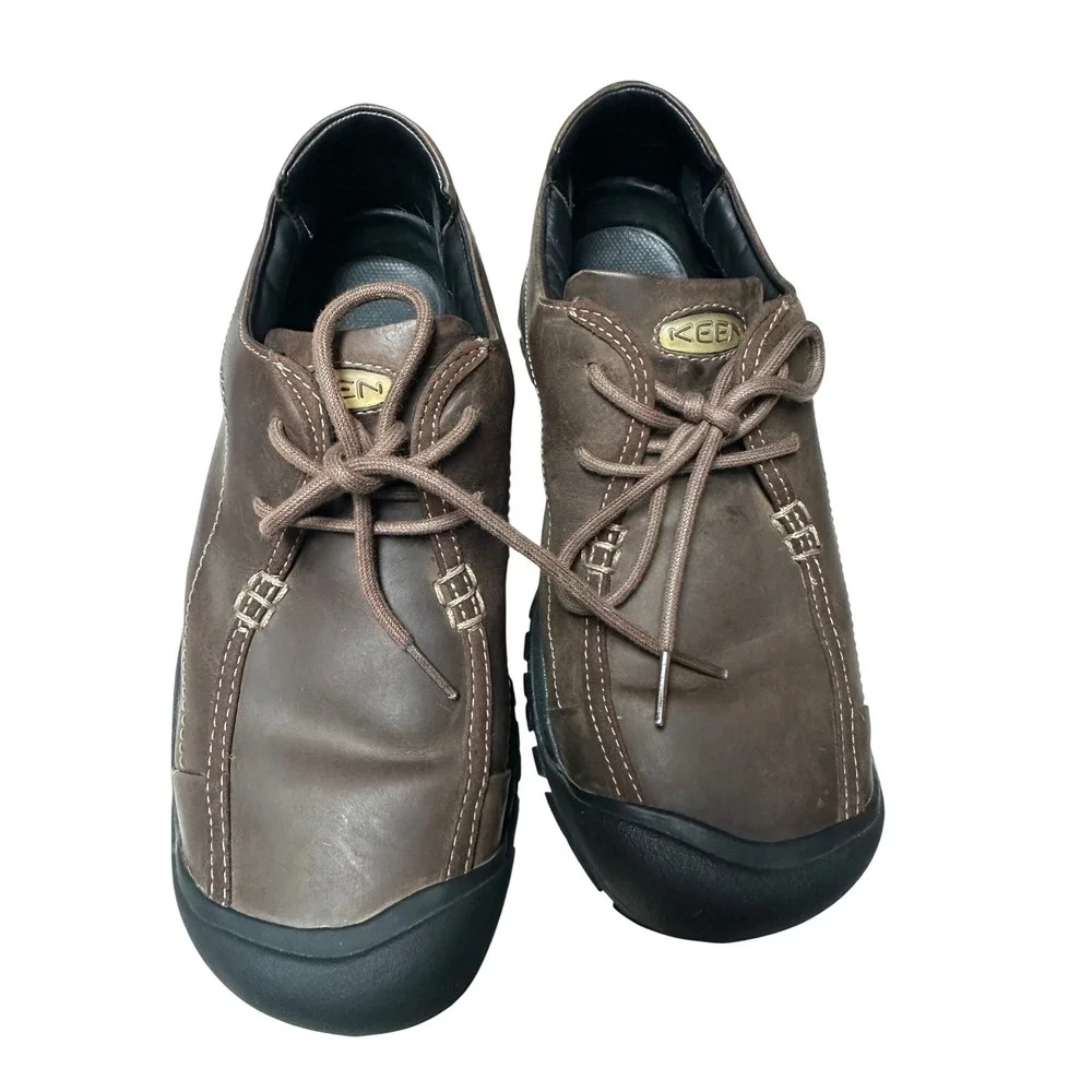 KEEN Presidio Mens Brown Leather Oxford Walking Hiking Shoes Size 10